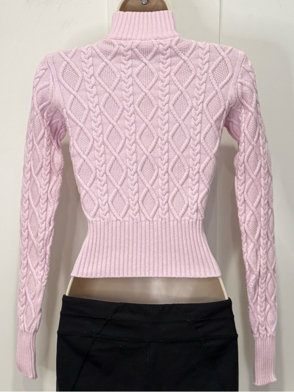 Skims Snow Bunny Cable Knit Zip Up Sweater Small Baby Pink Coquette Cozy Chic - Picture 5 of 11